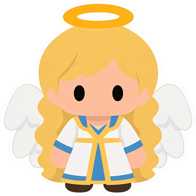 A golden-haired angel miner with a halo