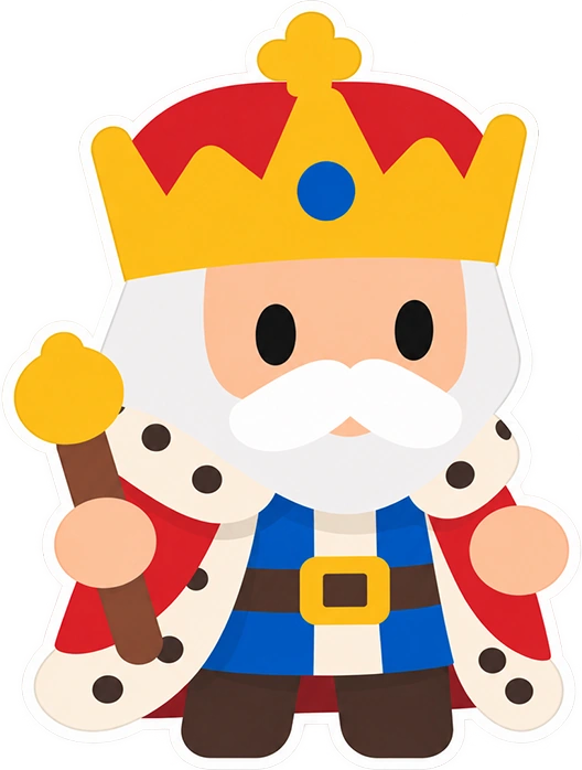The Gold King with his crown and royal staff